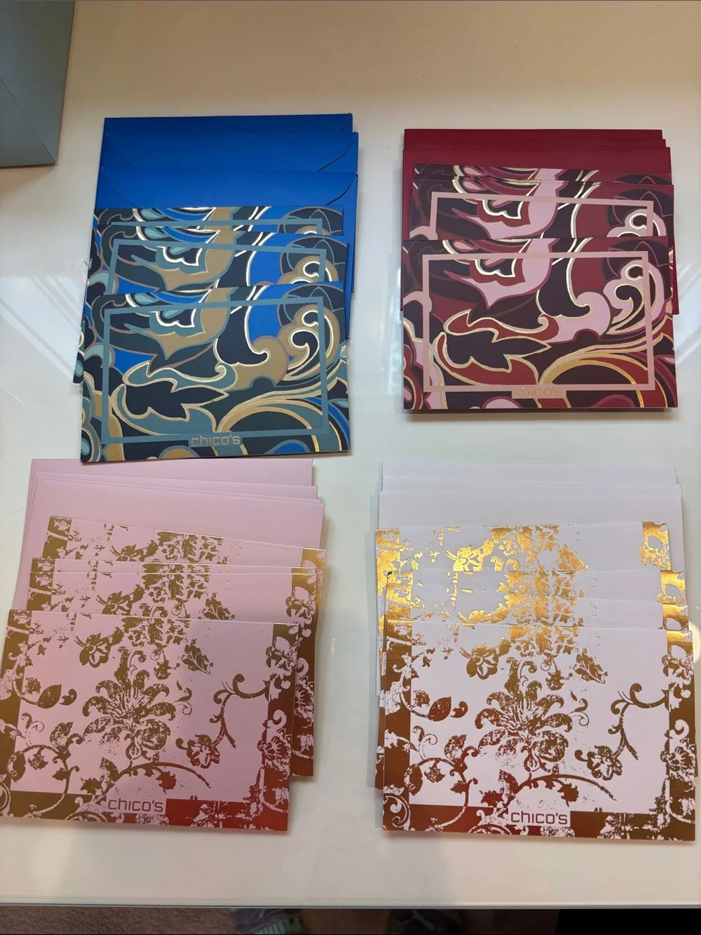 Chico's White Note Cards with Gold Floral Foil